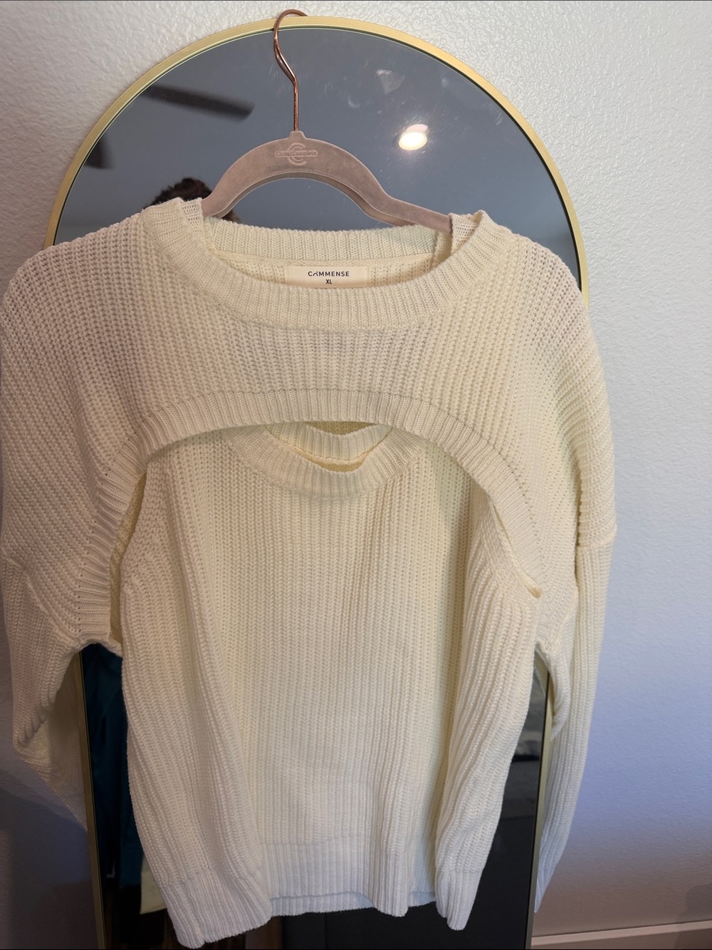 C/MEO Collective Cream Ribbed Crewneck Sweater